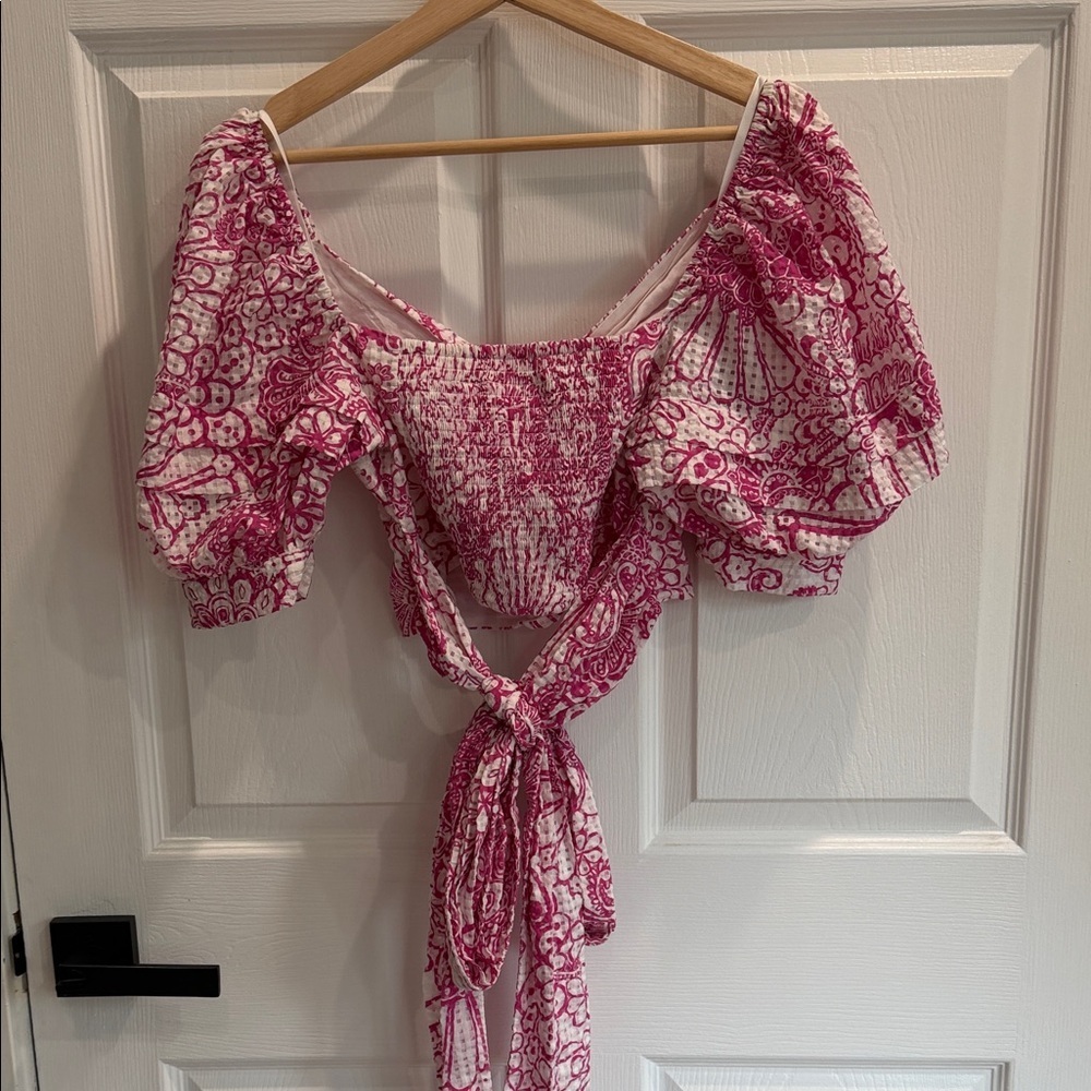 Anthropologie Pink Floral Puff Sleeve Blouse - Picture 5 of 6